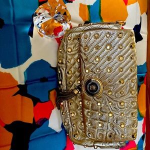 Authentic Gianni Versace Medusa Gold Studded Vanitas Tassel Bag